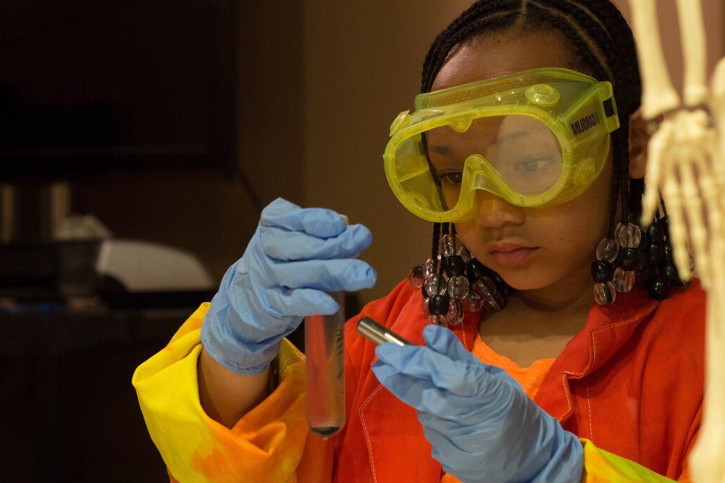 little girl with goggles